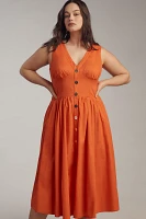 Hutch Indy Sleeveless V-Neck Button-Front Midi Dress