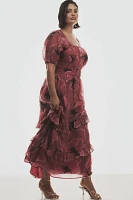 Hutch Puff-Sleeve Square-Neck Belted Tiered Ruffled Maxi Dress