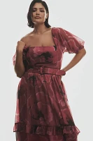 Hutch Puff-Sleeve Square-Neck Belted Tiered Ruffled Maxi Dress
