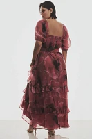 Hutch Puff-Sleeve Square-Neck Belted Tiered Ruffled Maxi Dress