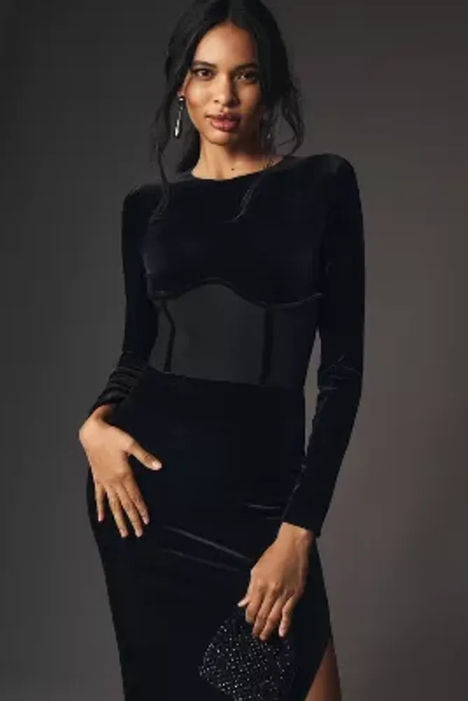 Black Halo Gulliana Long-Sleeve Colorblock Maxi Dress