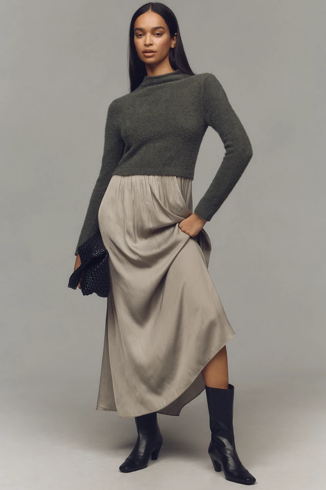 The Thea Long-Sleeve Eyelash Twofer Sweater Dress