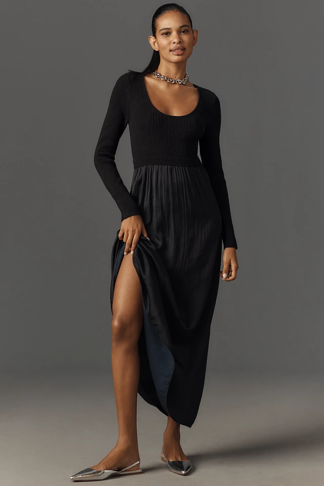 grey long knit dress Ingrid + Isabel Maternity Long Sleeve Midi Sweater Dress main image 1