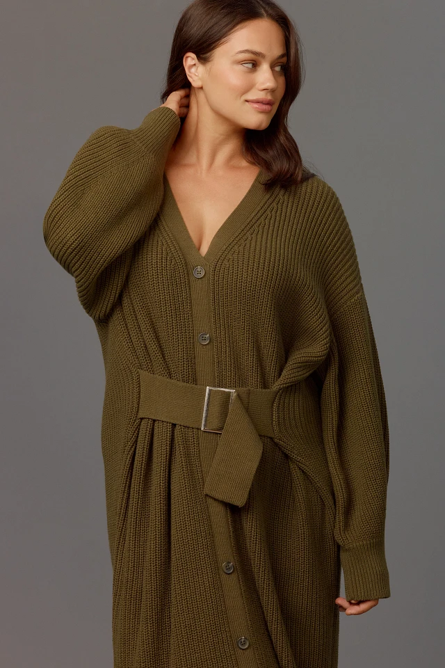 By Anthropologie Long-Sleeve Belted Cardigan Sweater Midi Dress | The Summit
