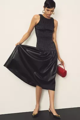 MISA Faux-Leather Drop-Waist Dress