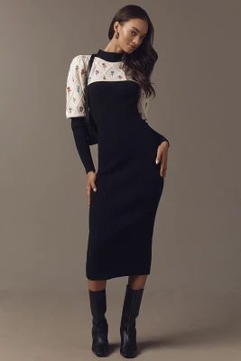 Maeve Long-Sleeve Embroidered Sweater Midi Dress