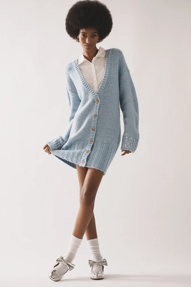 Maeve Layered Sparkle Cardigan Sweater Mini Dress