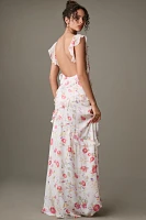 RIXO Gail V-Neck Floral Ruffled Maxi Dress