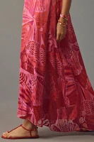 RIXO Loreena V-Neck Satin Devoré Maxi Dress