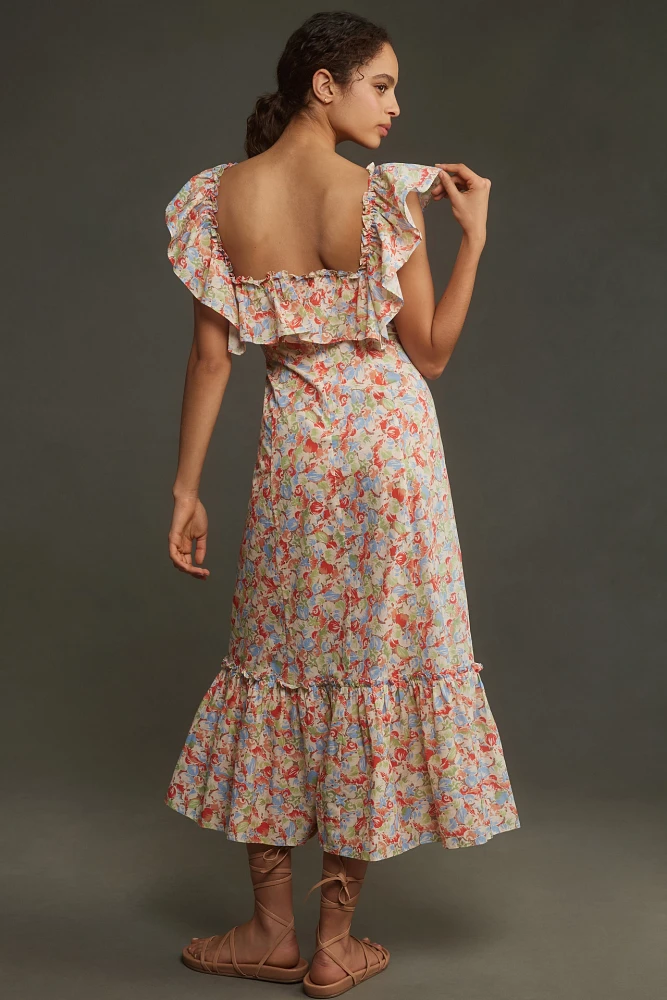 RIXO June Floral Ruffled A-Line Midi Dress