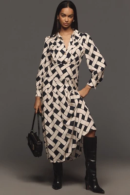 RIXO Analise V-Neck Crepe Maxi Shirt Dress