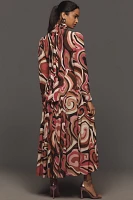 RIXO Marigold Tie-Neck Silk Maxi Dress