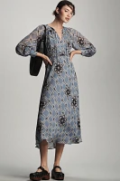 RIXO Aero Long-Sleeve Floral Midi Dress