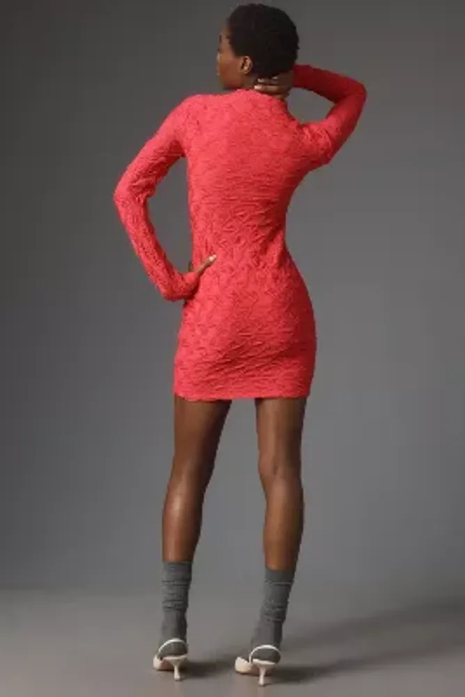 Maeve Long-Sleeve Scrunch Textured Mini Dress