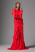 Delfi Collective Anika Long-Sleeve Lace Ruffle Dress