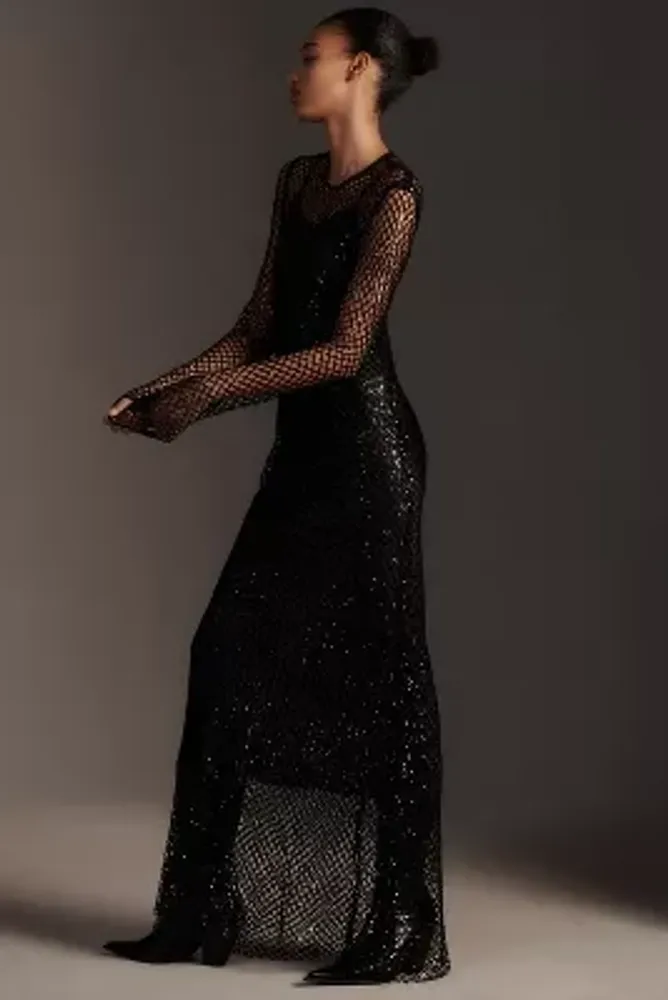 Delfi Collective Mesh Sequin Maxi Dress