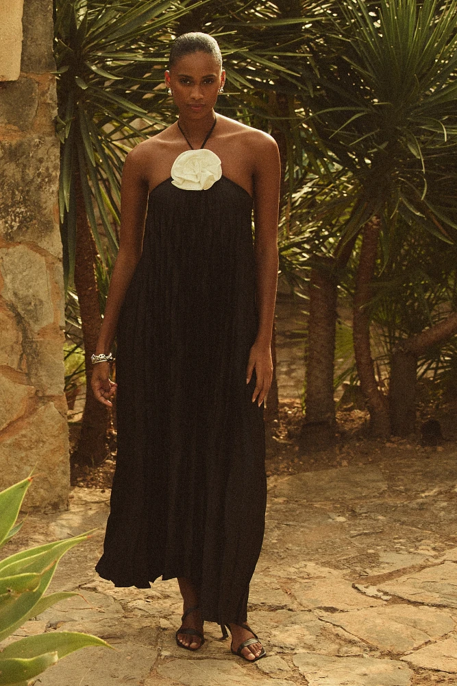Delfi Collective Clara Halter Pleated Midi Dress