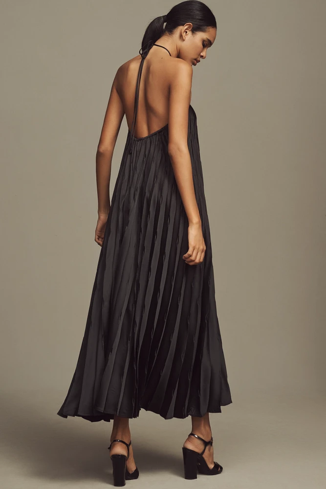 Delfi Collective Clara Halter Pleated Midi Dress