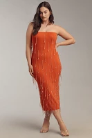 Delfi Collective Amala Strapless Crystal-Fringe Slim Midi Dress