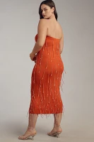 Delfi Collective Amala Strapless Crystal-Fringe Slim Midi Dress