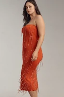 Delfi Collective Amala Strapless Crystal-Fringe Slim Midi Dress