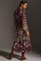 By Anthropologie Long-Sleeve Wrap Midi Dress