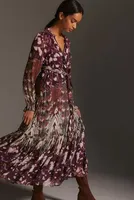 By Anthropologie Long-Sleeve Wrap Midi Dress