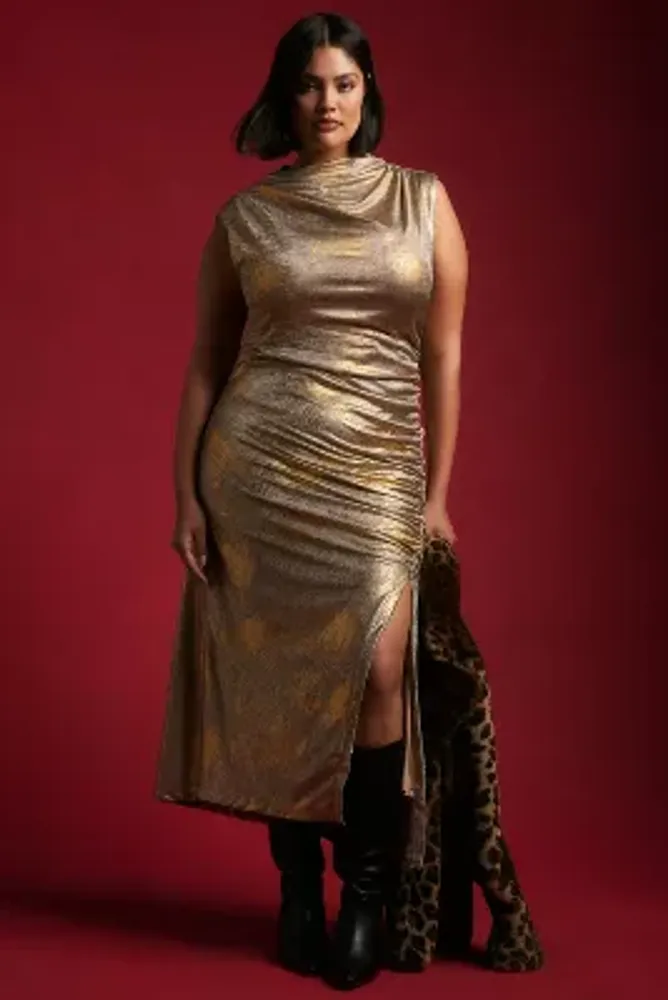 The Maya Ruched Cowl-Neck Dress: Shine Edition