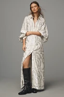 By Anthropologie Long-Sleeve Lurex Maxi Shirt Dress