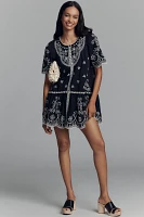 Maeve Short-Sleeve Embellished Cotton Lace Mini Dress