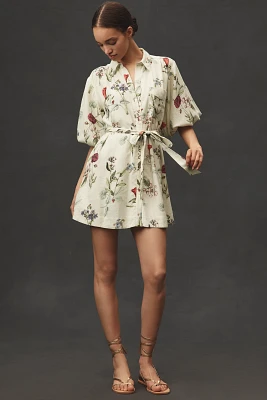 The Mona Linen Mini Shirt Dress By Maeve