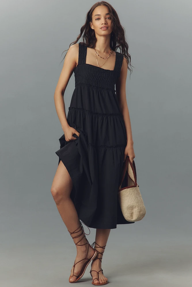 The Helena Square-Neck Tiered Midi Dress: Smocked Edition