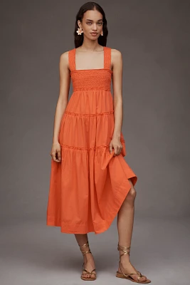 The Helena Square-Neck Tiered Midi Dress: Smocked Edition