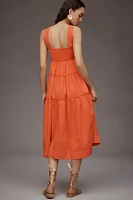 The Helena Square-Neck Tiered Midi Dress: Smocked Edition