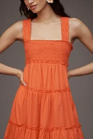 The Helena Square-Neck Tiered Midi Dress: Smocked Edition