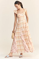 Maeve Linen Blend Flutter-Sleeve A-Line Midi Dress