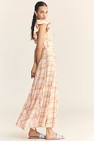 Maeve Linen Blend Flutter-Sleeve A-Line Midi Dress