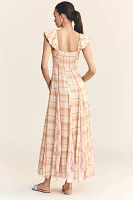 Maeve Linen Blend Flutter-Sleeve A-Line Midi Dress
