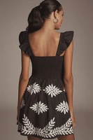 By Anthropologie Ruffle-Strap Embroidered Smocked Mini Dress