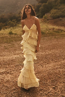 For Love & Lemons Debby Tiered Ruffle Midi Dress