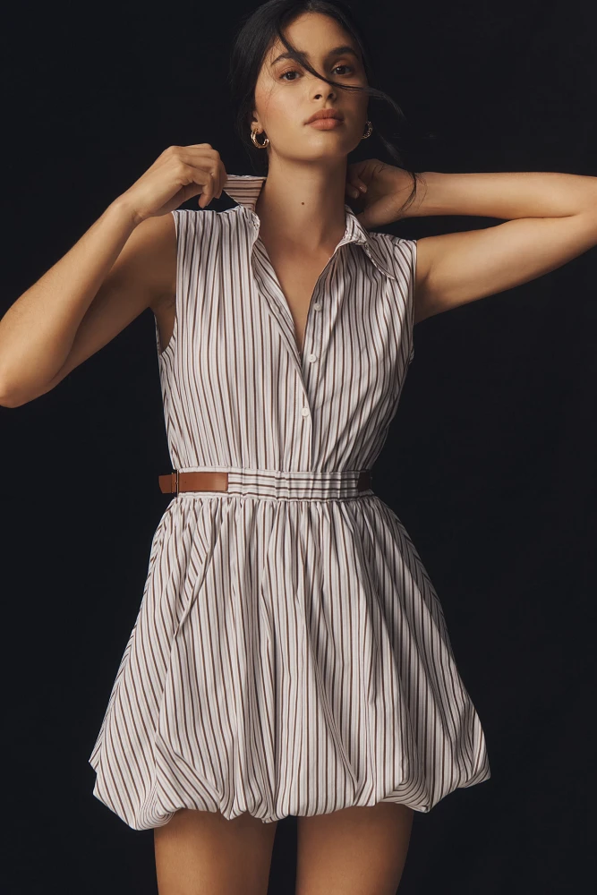 Maeve Belted Bubble-Hem Mini Shirt Dress