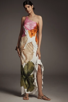 By Anthropologie One-Shoulder Asymmetric Floral Maxi Dress