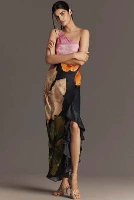 By Anthropologie One-Shoulder Asymmetric Floral Maxi Dress