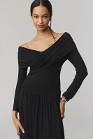 By Anthropologie Long-Sleeve Off-The-Shoulder Knit Maxi Dress