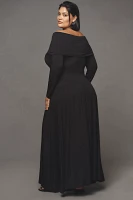 By Anthropologie Long-Sleeve Off-The-Shoulder Knit Maxi Dress