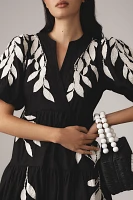 By Anthropologie Short-Sleeve Embroidery Appliqué Maxi Dress