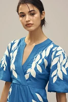 By Anthropologie Short-Sleeve Embroidery Appliqué Maxi Dress