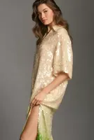 Dhruv Kapoor Short-Sleeve Collared Sequin Maxi Dress