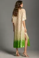 Dhruv Kapoor Short-Sleeve Collared Sequin Maxi Dress