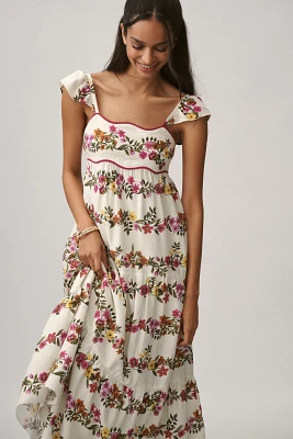 Saylor Petite Ayame Flutter-Sleeve Tiered Maxi Dress